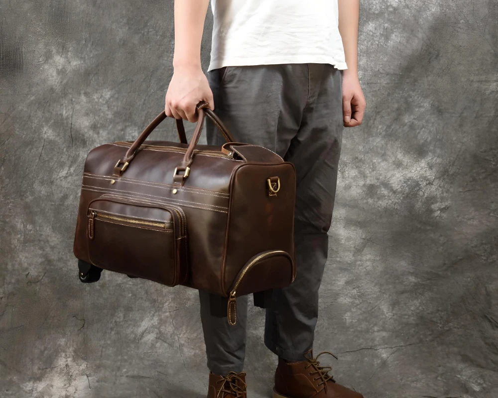 leather carry on suitcase with wheels